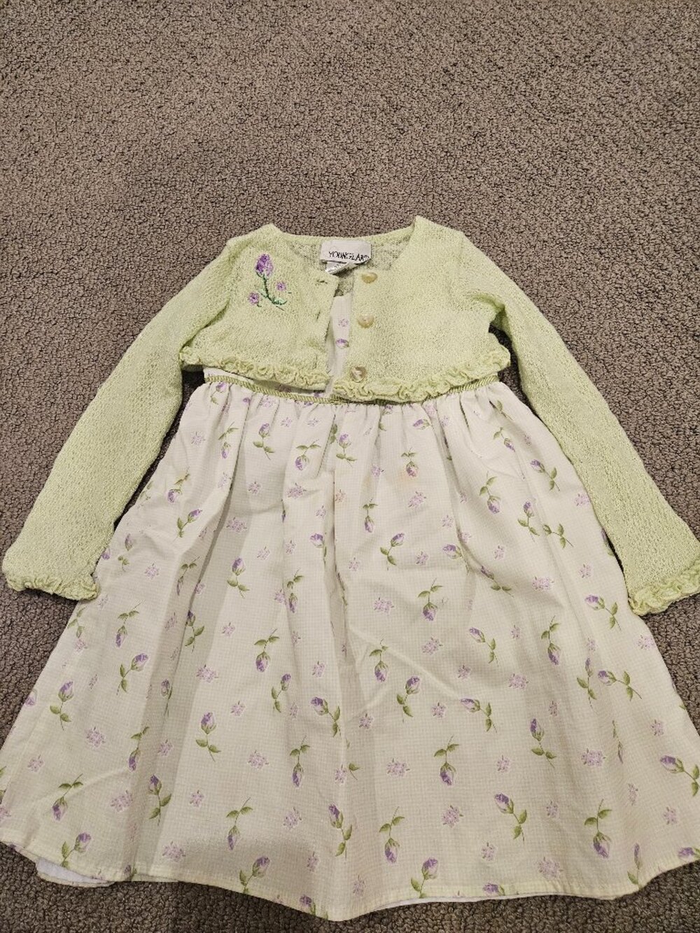 💚 Youngland Toddler Dress – Size 4T, Pastel Green A‑Line with Flower Details
